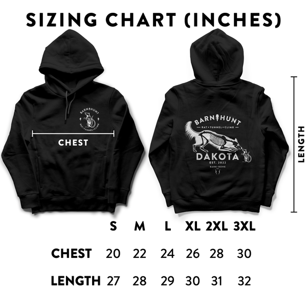 Barn Hunt Hoodie Size Chart
